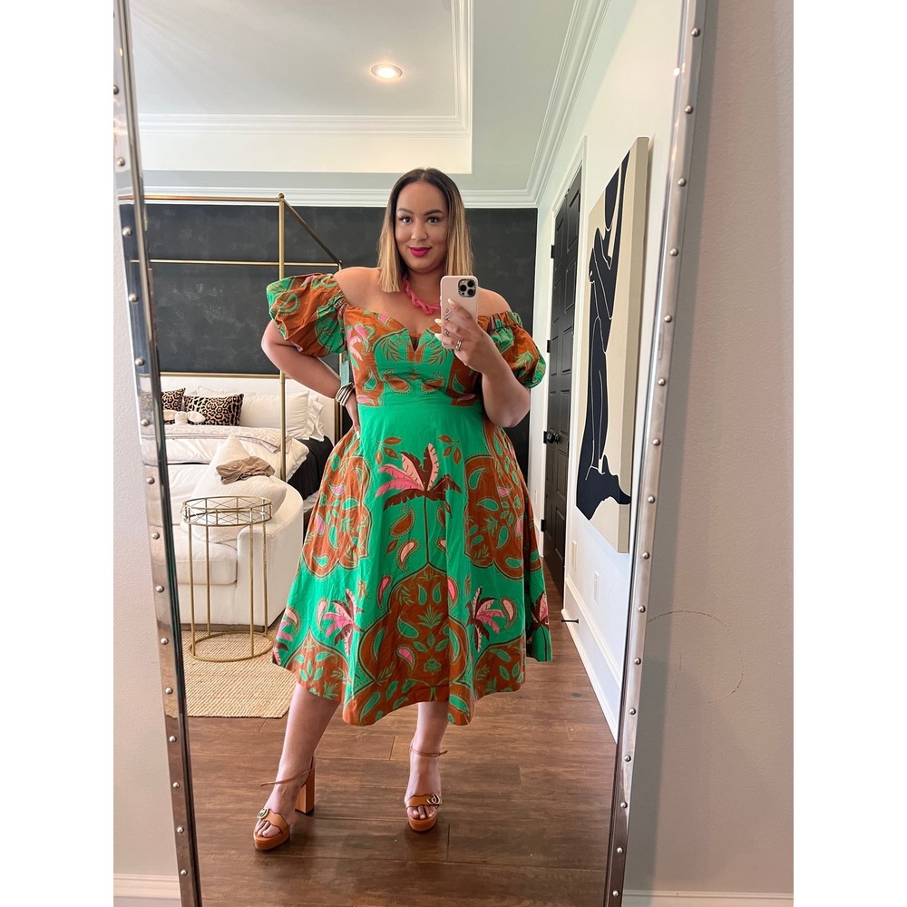 Maeve puff sleeve sweetheart midi dress size 6 green paisley NWT $198